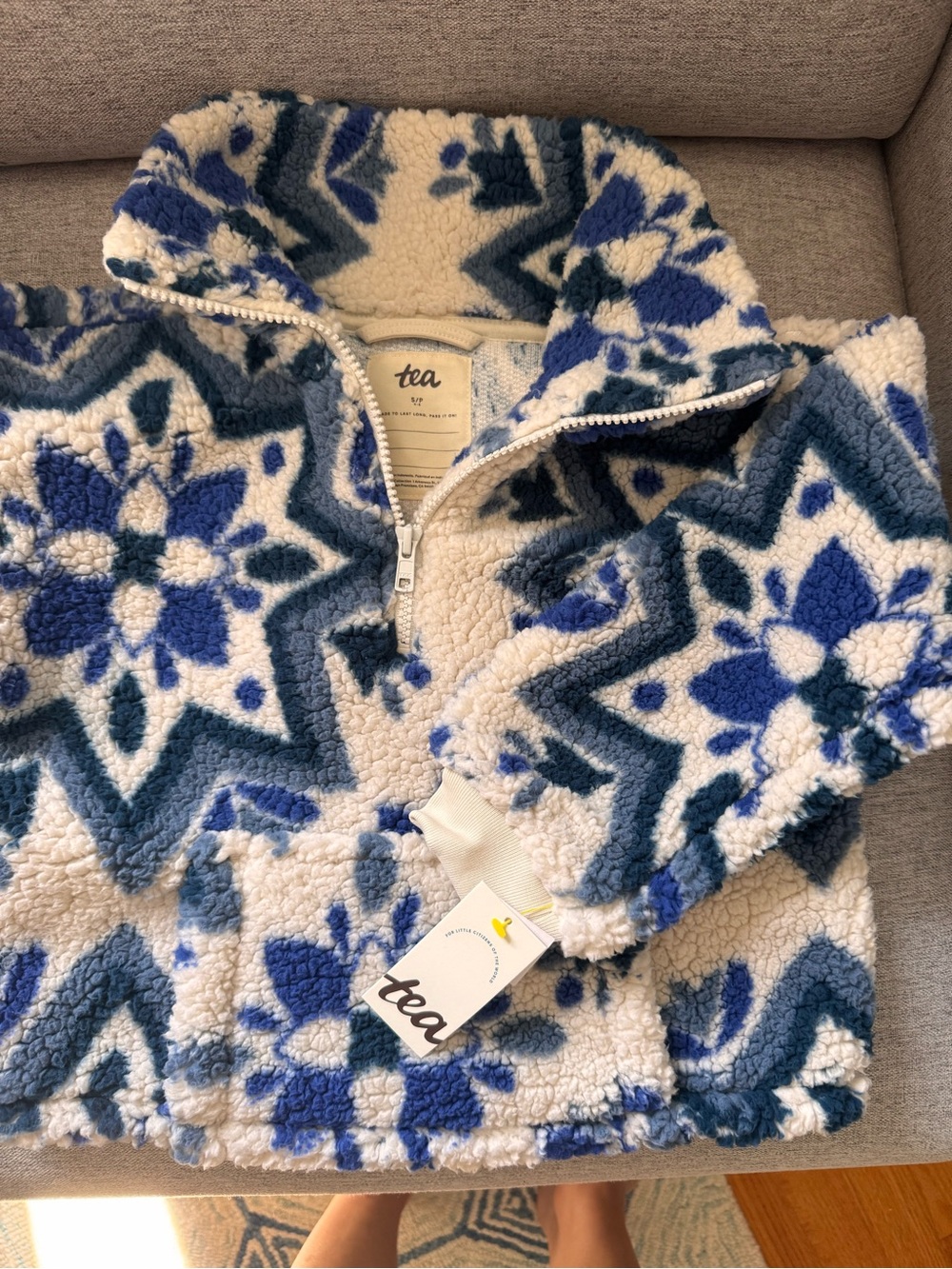 Tea Collection Blue & Cream Sherpa Half-Zip Pullover